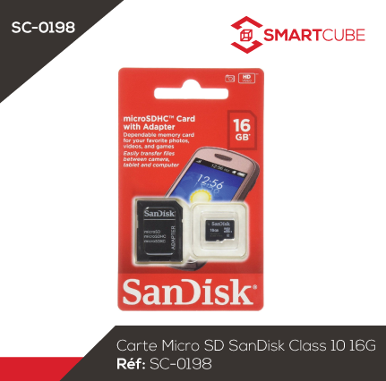 Carte Micro SD SanDisk Class 10 16G – SMART CUBE