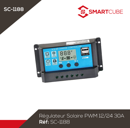 Contrôleur de Charge Solaire 12V24V 50A PWM Panneau Solaire Régulateur  Intelligent avec Double Port USB Affichage LCD, 50A